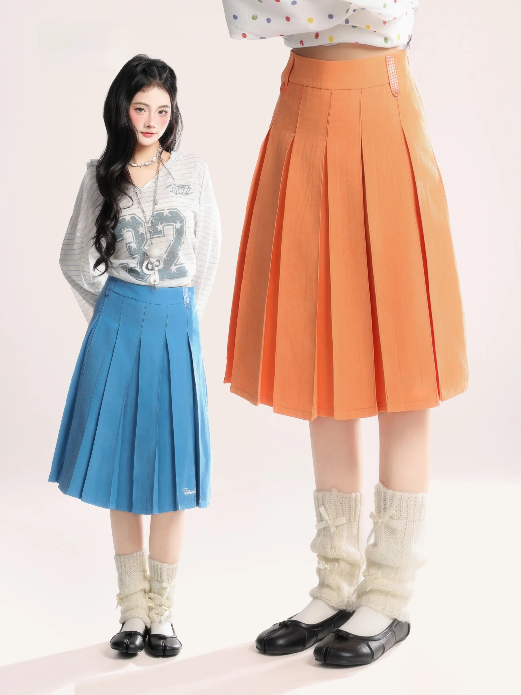 

Американская ретро-юбка миди с завышенной талией, женская, весна 2026, плиссированная, стройнящая, для офиса, с вышивкой, А-силуэт