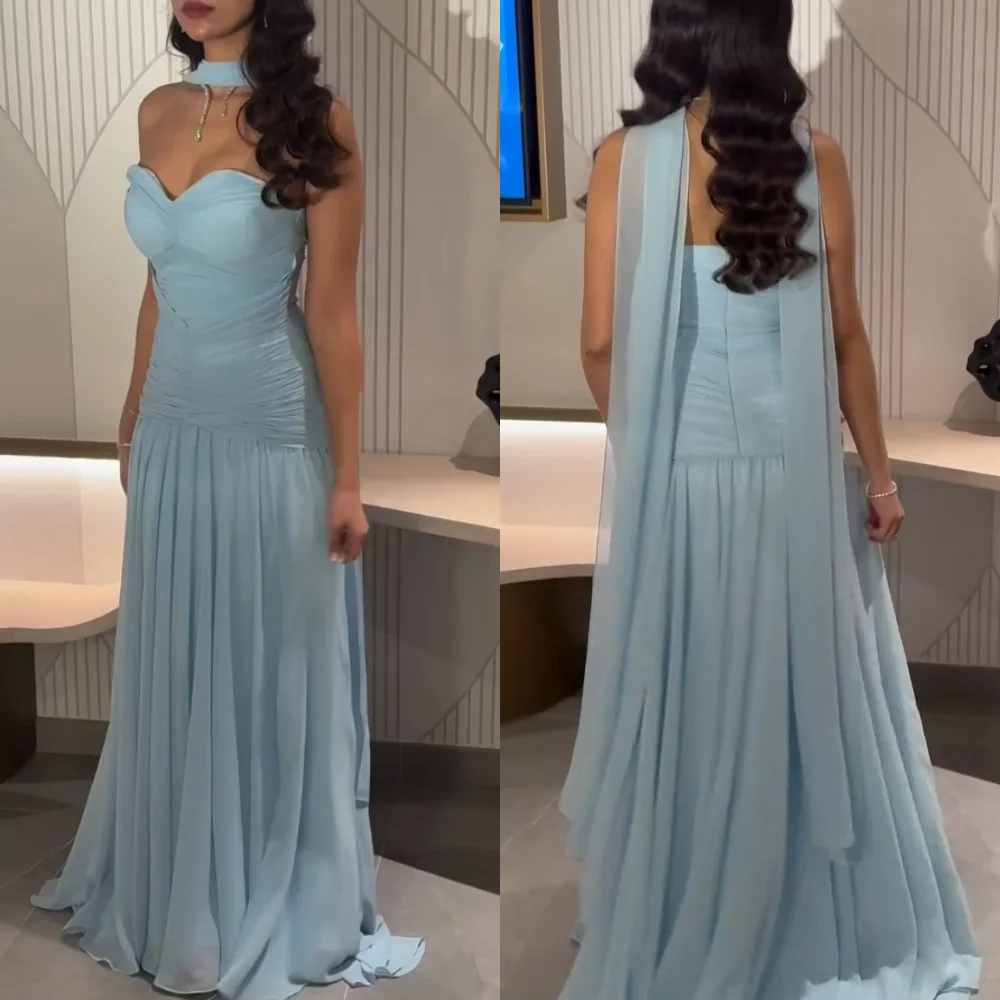 

Customized Chiffon Pleat Sweetheart Neck Trumpet Floor-length Bespoke Occasion Dresses Simple Prom Party Elegant Sizes Available