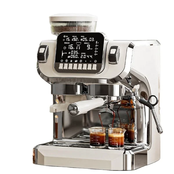 Barista Cappuccino Machine Professional Espresso Maker   With Grinder Milk Frother Steam Wand