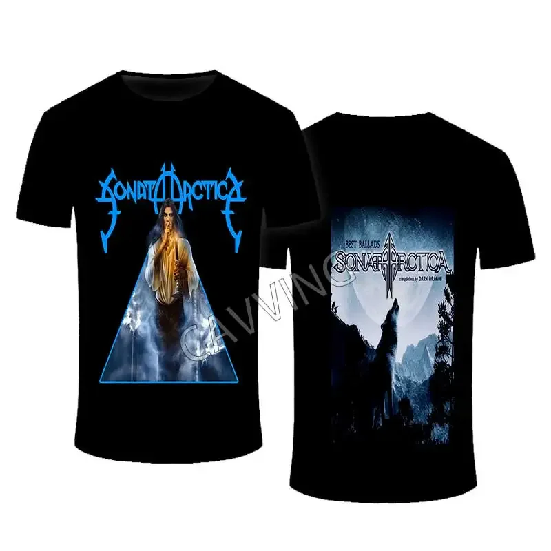 New Fashion Double Sides Sonata Arctica Band  Streetwear Gothic Top Harajuku Cotton Unisex T-shirts  L1