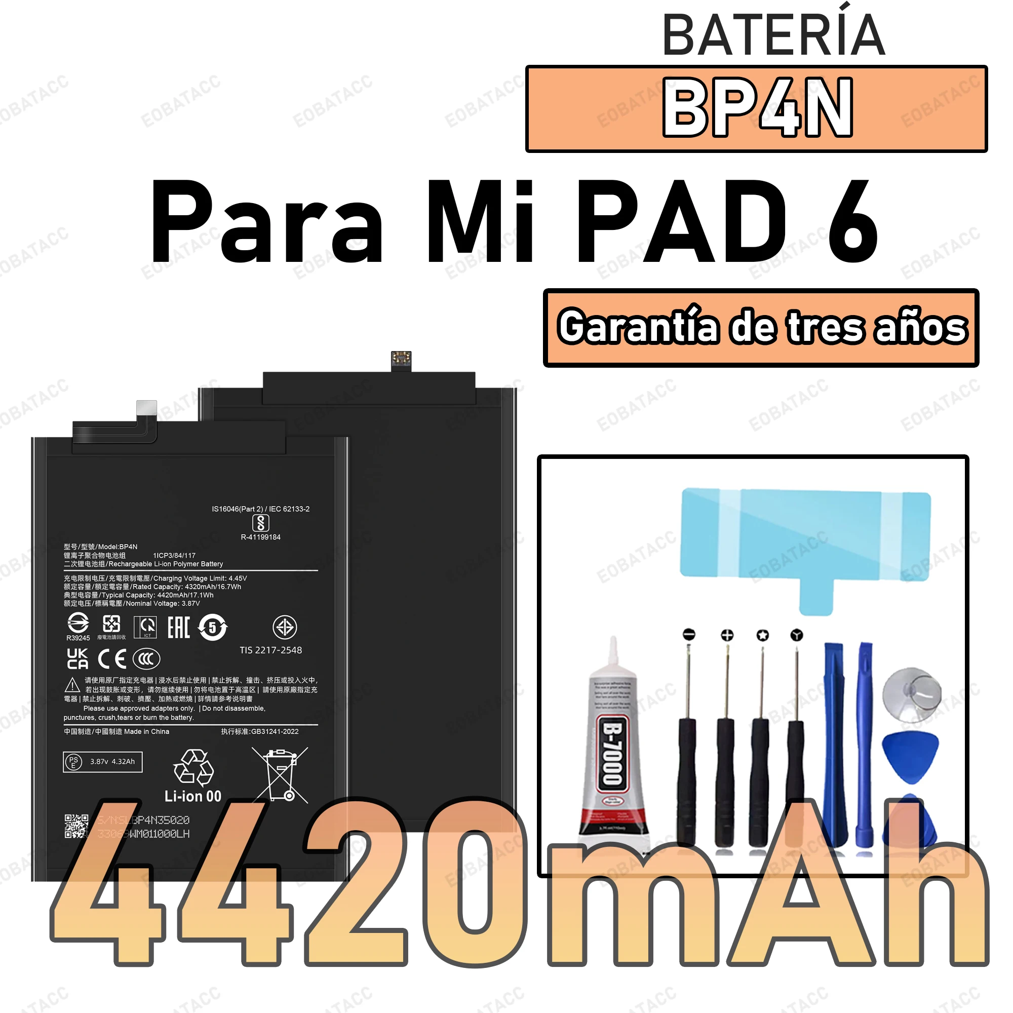 

100% New High Capacity BP4N Battery 4420mAh For XIAOMI MI PAD 6 Replacement batteries +Free Tools
