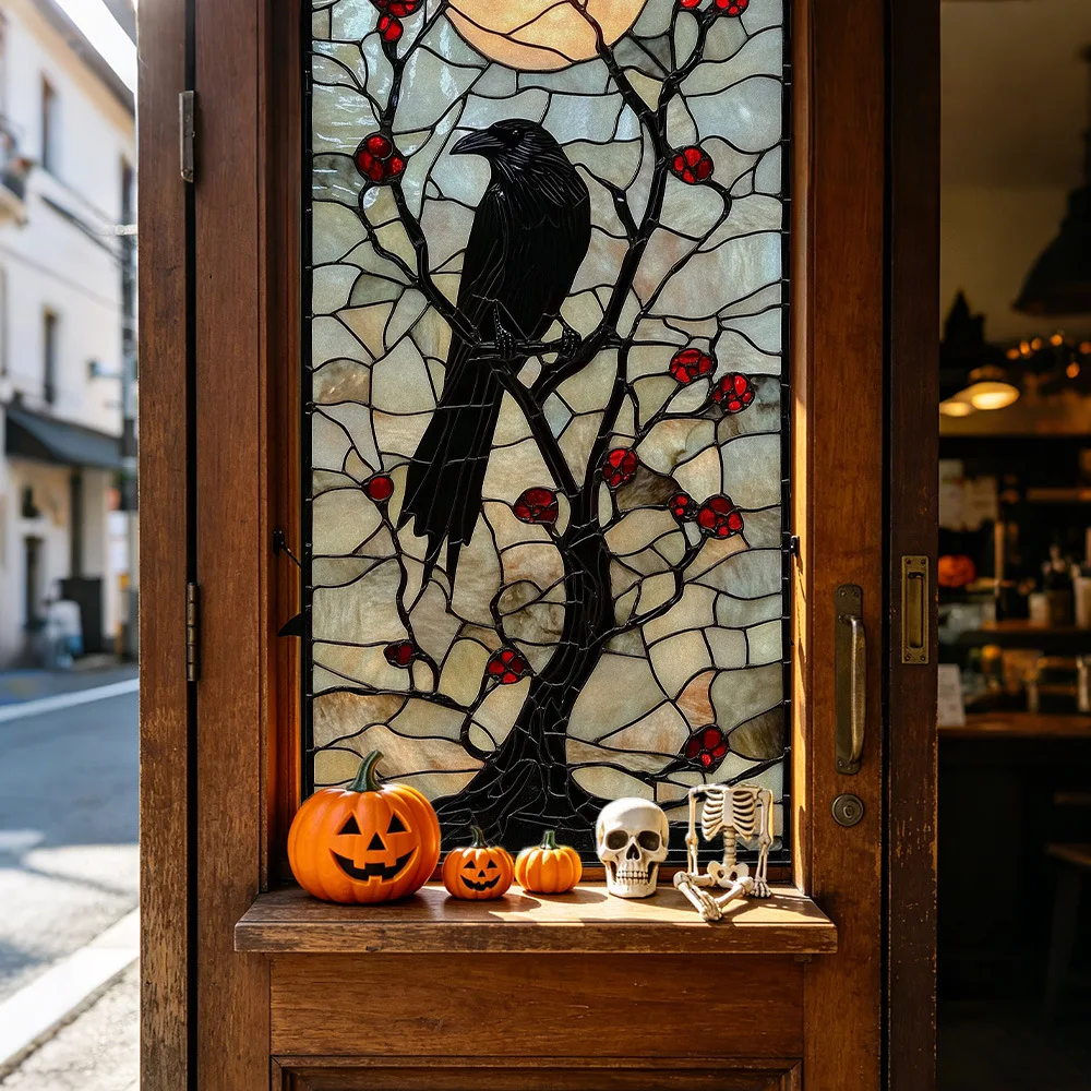 2PCS Halloween Stained Window Film PVC Glass Films Door Window Stickers Home Bathroom Balcony Office Party Decor Privacy