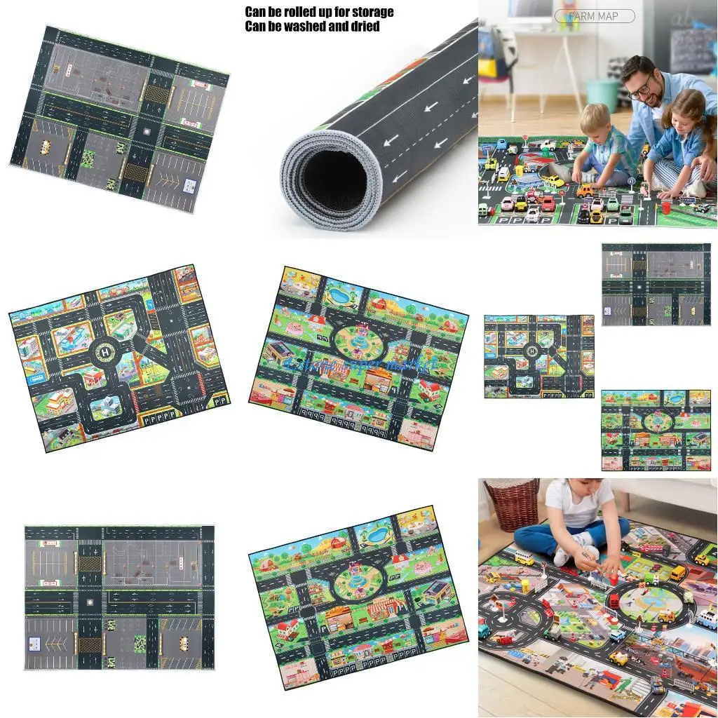 

090B Детский транспортный игровой коврик с городским пейзажем, развивающая игрушка для раннего развития детей, коврик для