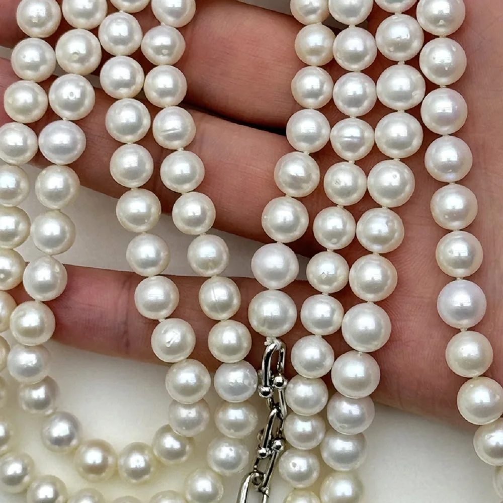لؤلؤ طبيعي AAAA7-8mm، 8-9mm، بريق جيد، فعالية عالية من حيث التكلفة، طول 130 سم، معقود يدويًا #2