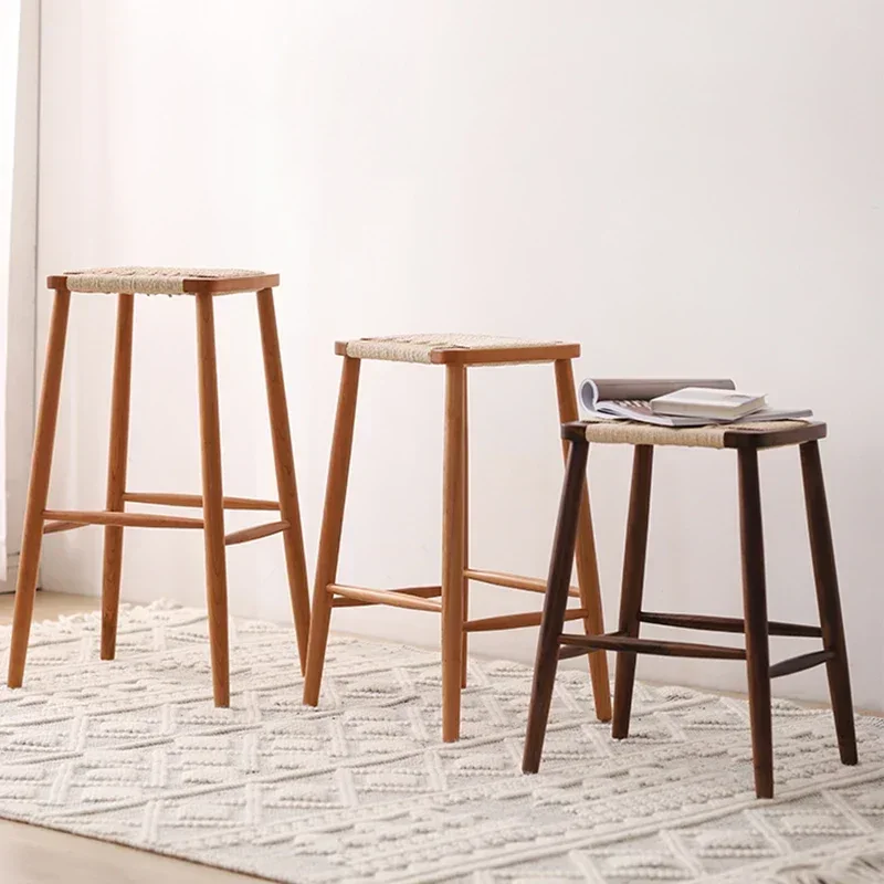 

Nordic Reception Bar Stool Rattan Minimalist Modern Island Dining Chairs Retro Kitchen Counter Furniture