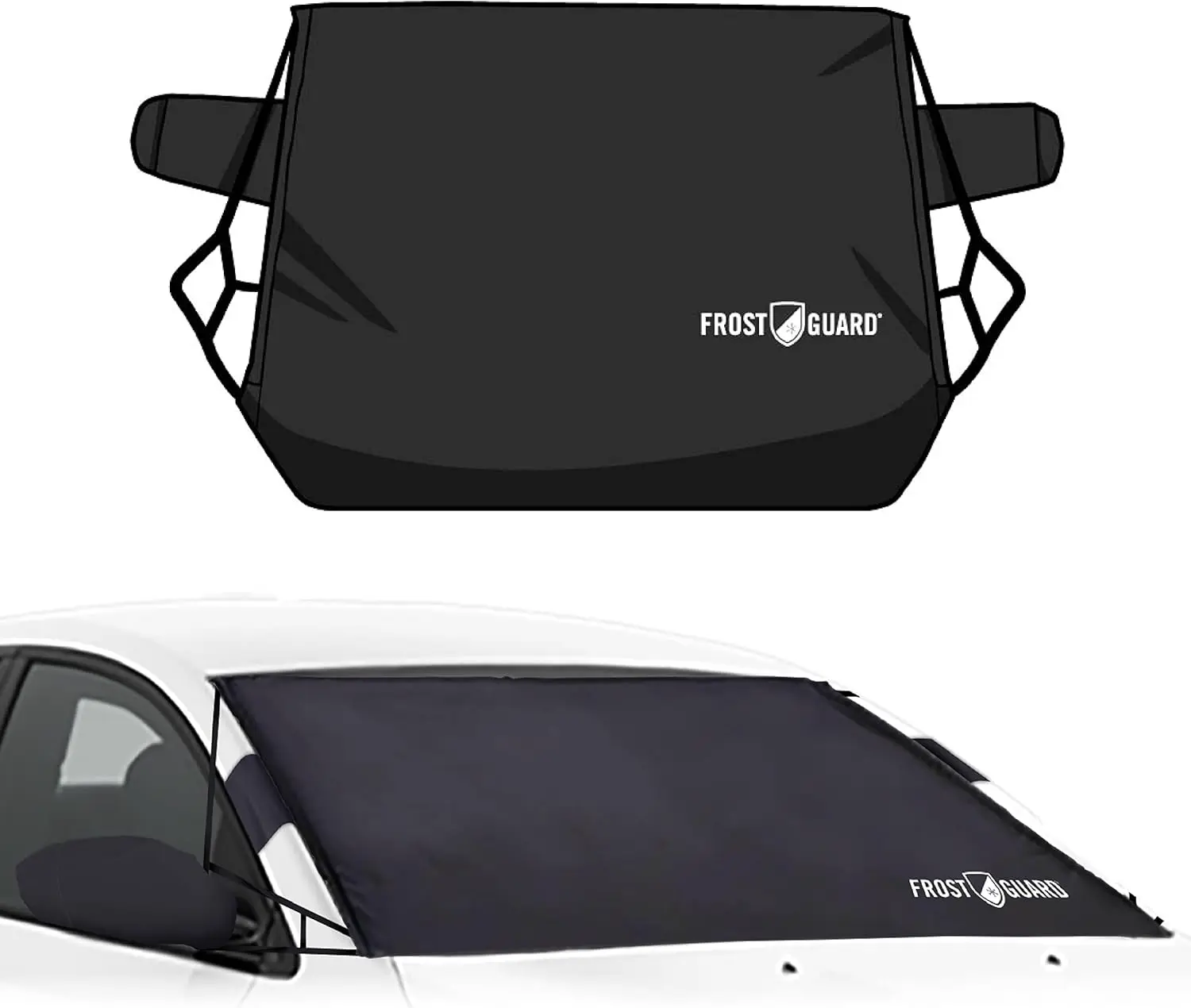

Full-Coverage Car Windshield Cover for Ice and Snow, Standard Size with Wiper and Mirror Protection - Black, 41 x 59 Inches