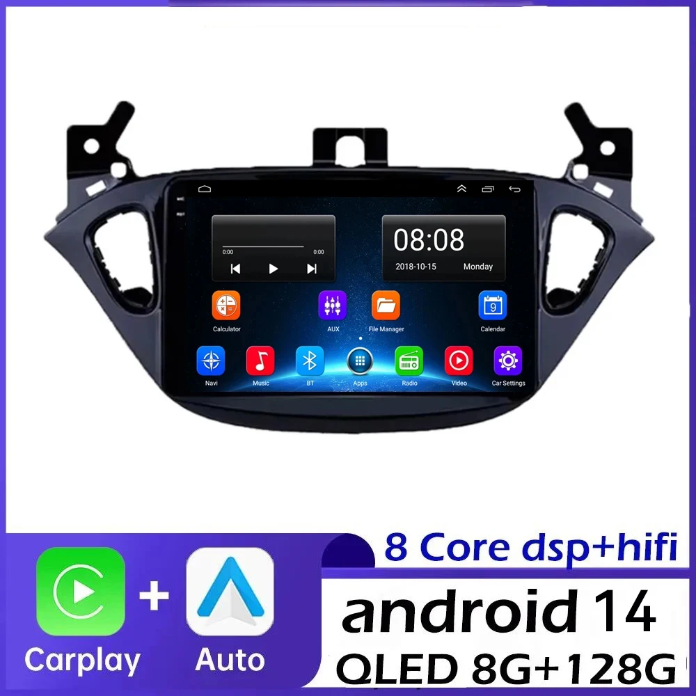 Android 14.0 For Opel Corsa E 2014 -2019 Car Radio Audio Multimedia GPS Navigation Auto Stereo BT wireless Carplay 2 Din 4G+WiFi