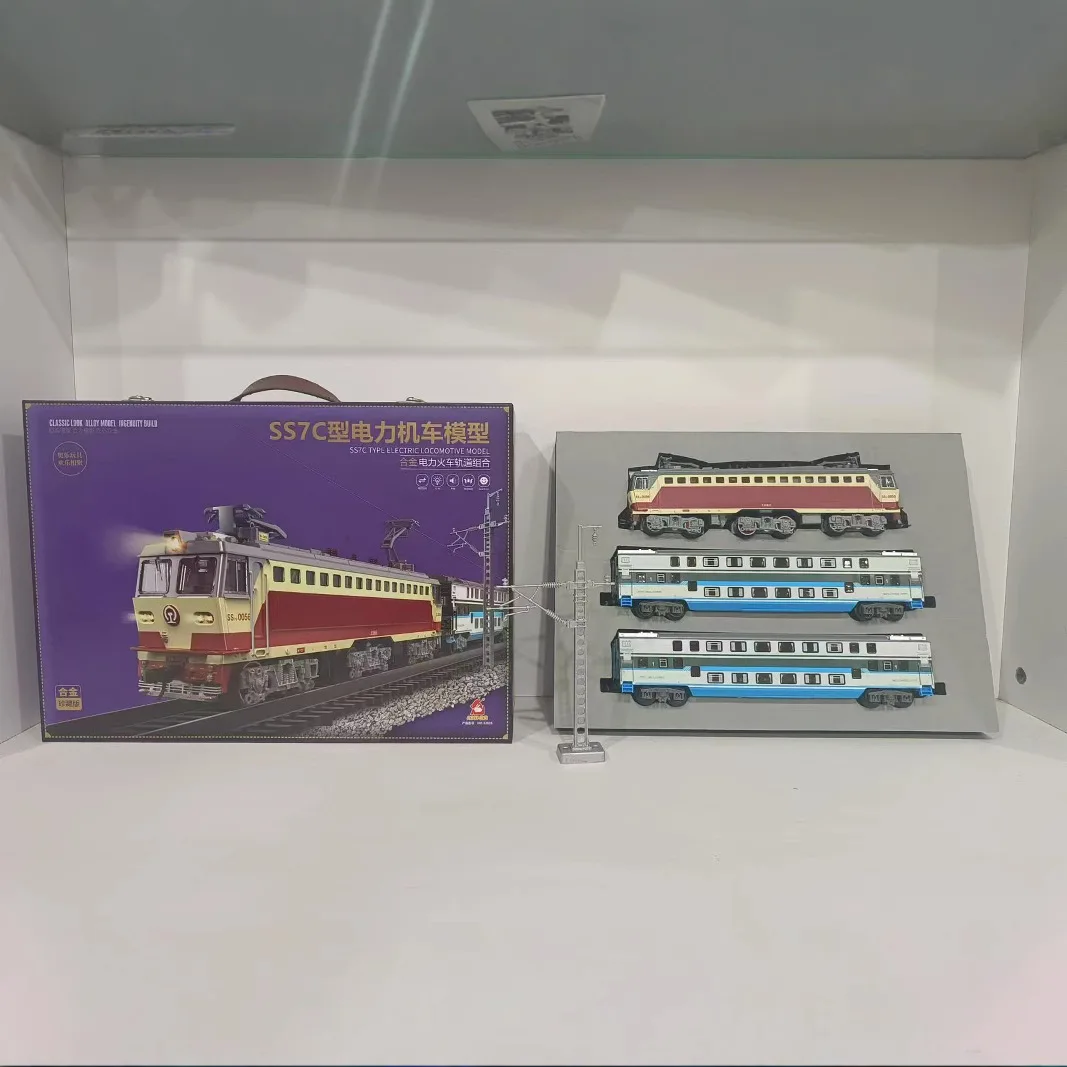 Juego de tren de juguete para niños, tren de montaje artesanal, modelo de coche de ferrocarril Retro, luz LED, coche de dos pisos, juguete eléctrico, regalo de Navidad