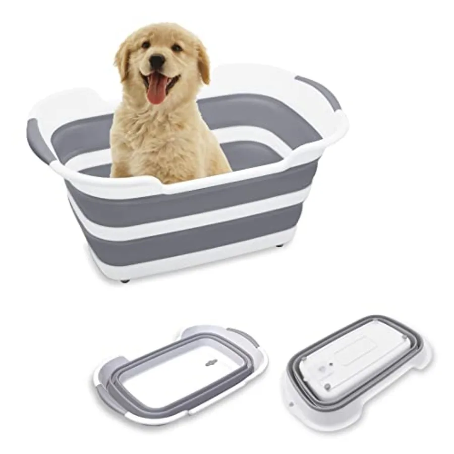 

7.1 Gal/27L Multipurpose Collapsible Pet Bathtub Upgraded with Drainage Hole and Pet Hair Collector for Bathing/Shower Portable