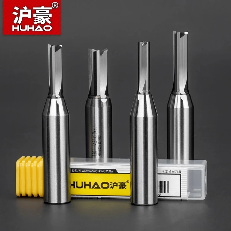 HUHAO-Herramienta de carpintería CNC, cortador de fresado de extremo recto TCT, broca enrutadora de acero de tungsteno para taladro de ranura de
