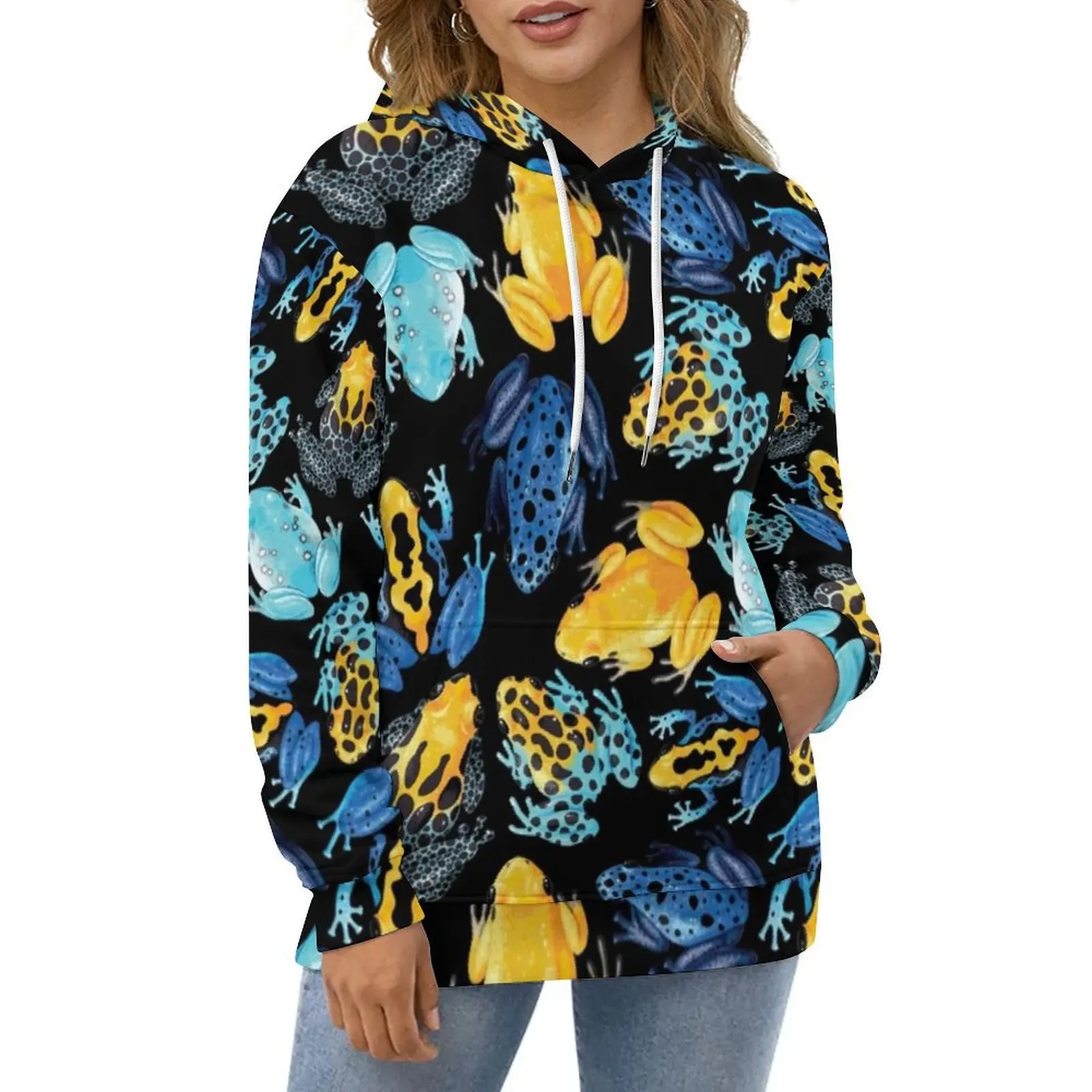 

Colorful Frog Print Casual Hoodies Tropical Animal Y2k Hoodie Couple Long-Sleeve Street Style Loose Oversize Hooded Sweatshirts