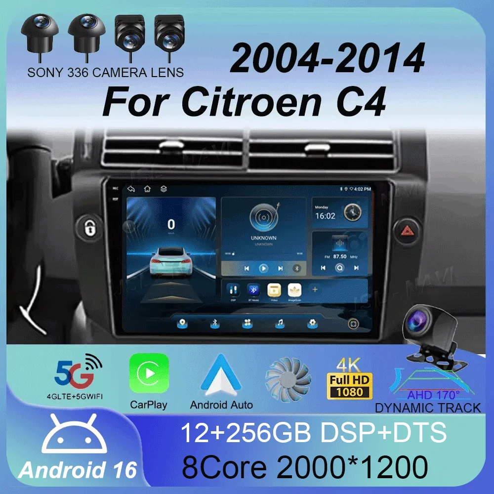 Car Radio 2 Din Android 16 For Citroen C4 C-Triomphe Quatre 2004-2014 Multimedia Video Player GPS Carplay Auto Stereo Head Unit