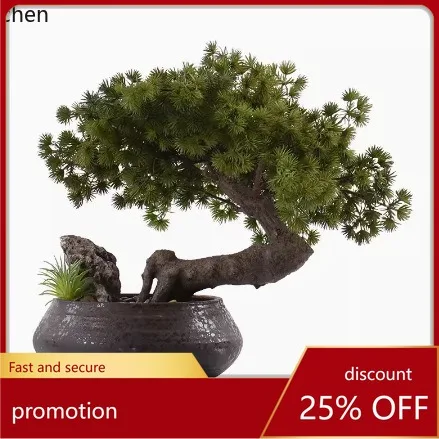 

YFY New Chinese Style Pine Tree Bonsai Tea Table Dry Landscape Display Stand Entrance Green Plant Desk Top Potted Plant