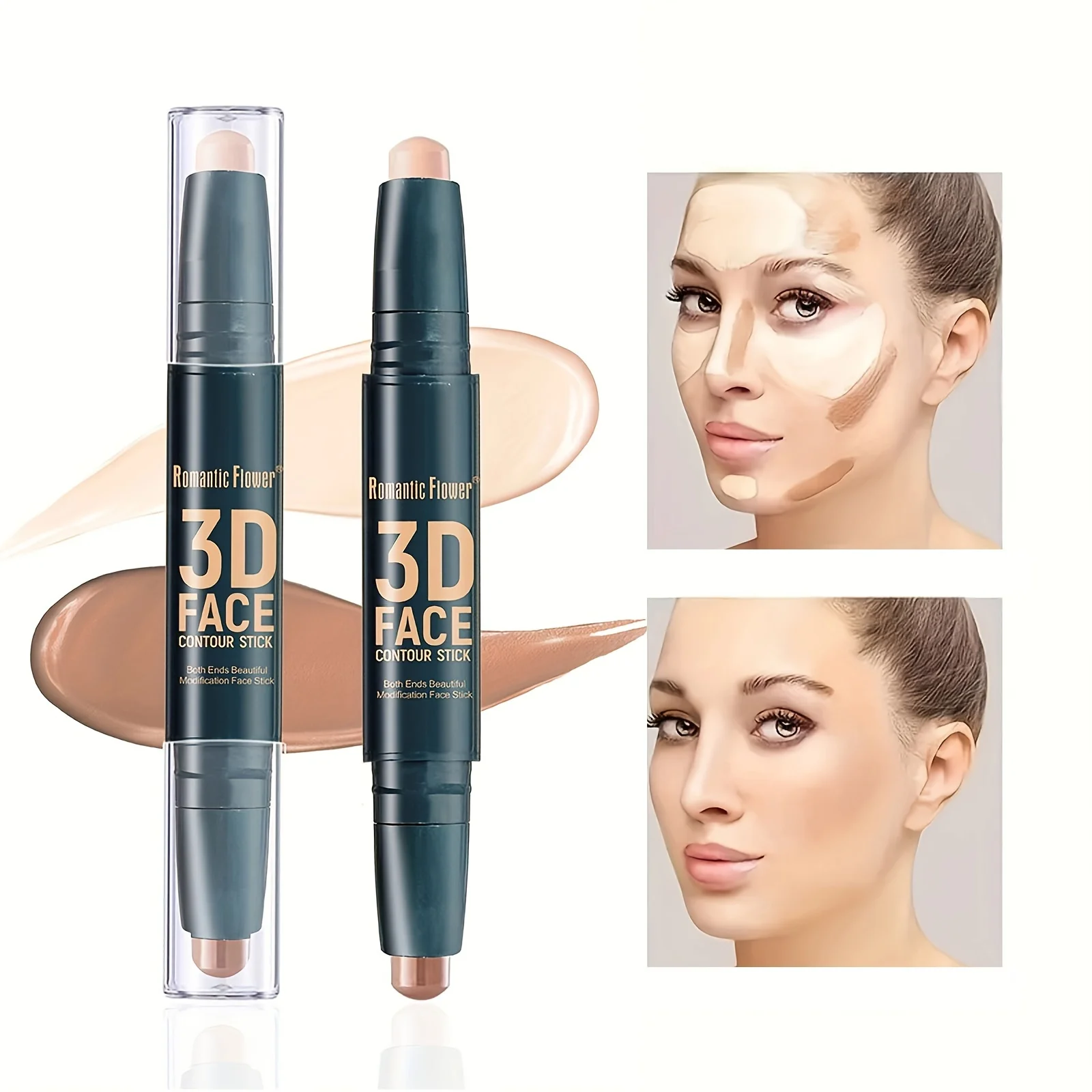 2-color double end eye concealer stick, color corrector contour highlighter, facial shadow and brownze makeup stick