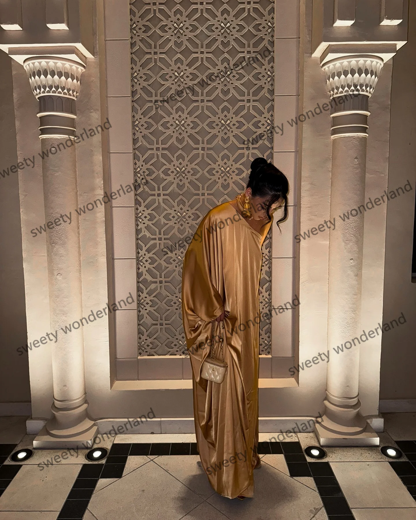 Árabe elegante vestidos de noite um ombro cetim de seda vestidos de noche vestido de baile de luxo vestidos de festa de casamento personalizado