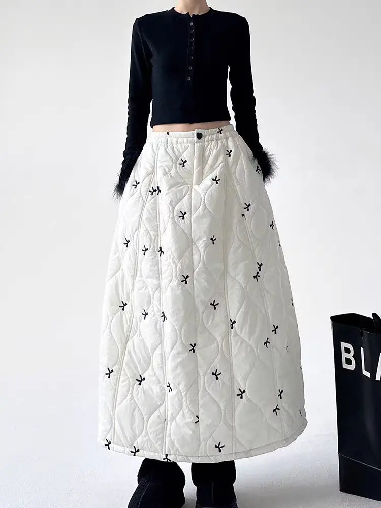 

2025 New Down Cotton Skirt Half Length Skirt for Women in Winter with Cotton Intercalation Warmth A-line Long Skirt