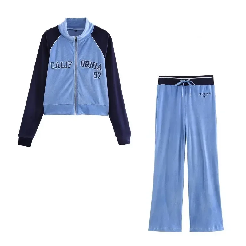

2025 Spring Letter Print Jogger Set Zip-Up Hooded Jacket Slimming Loose Pants Warm Breathable Travel Casual Streetwear