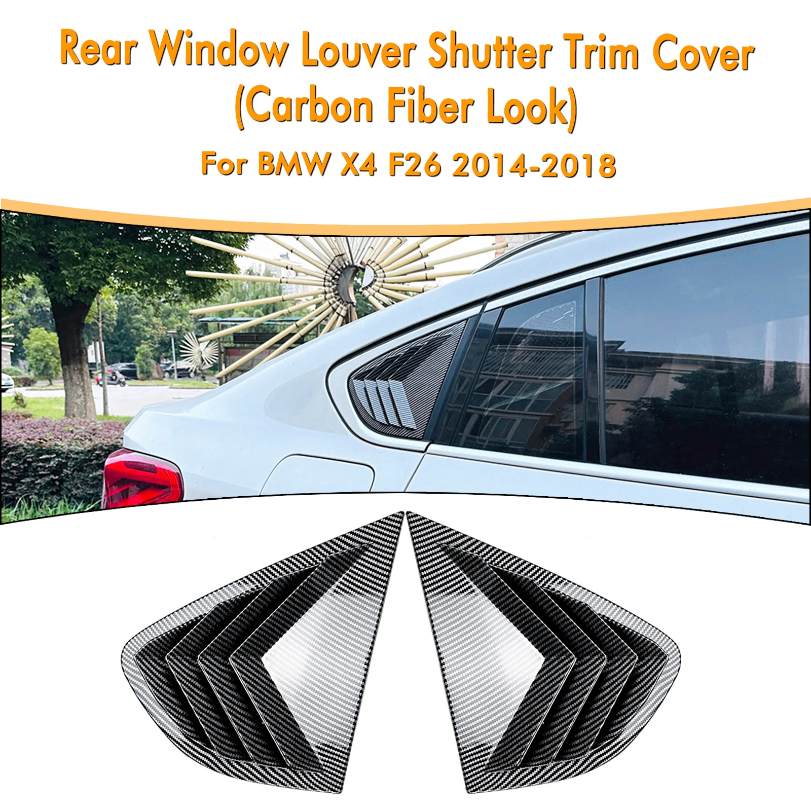 

Rear Window Side Louver Shutter Cover Trim For BMW X4 F26 2014-2018 Carbon Fiber Look/Gloss Black Tail Windshield Shield Blind