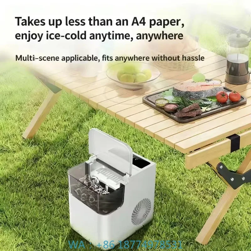 Portable Fully Automatic Intelligent Desktop Mini Ice Forming Station, Produces Cube & Bullet Ice for Dormitory Outdoor
