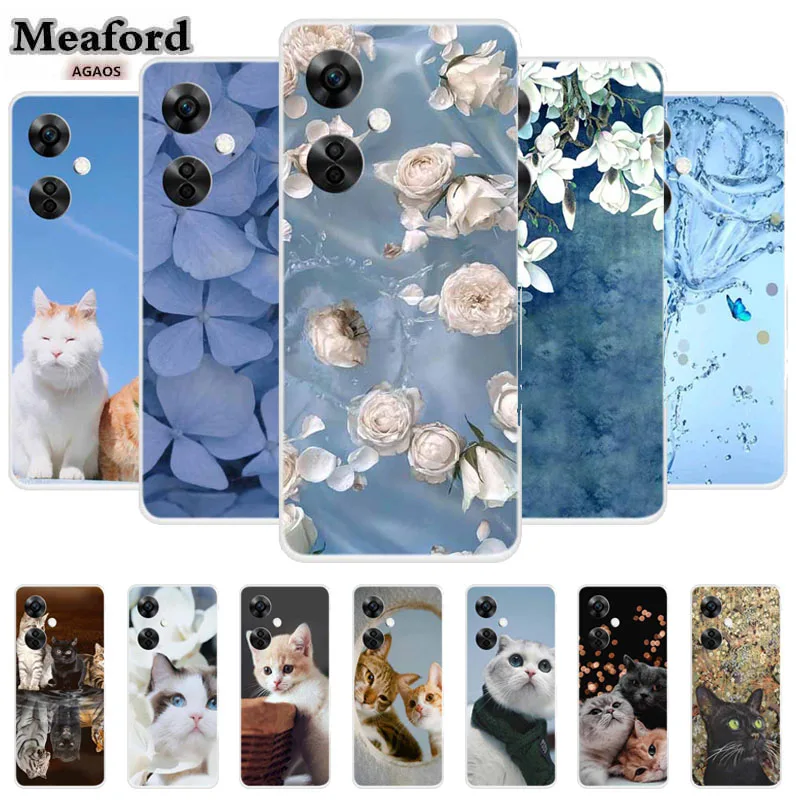 Phone Shell For OnePlus Nord CE 3 Lite Nord CE3 Soft Silicone TPU Cover for OnePlus Nord N30 Cute Cat Floral Luxury Clear Cases