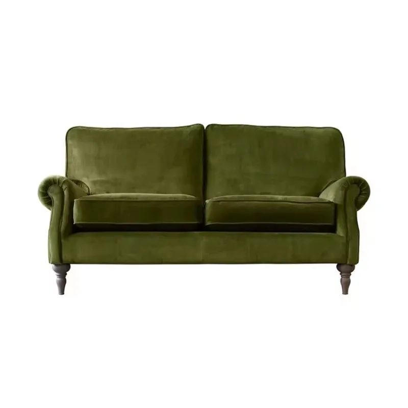 Hall size apartment leisure sofa, homestay straight row multi-person hospitality dark green fabric sofa