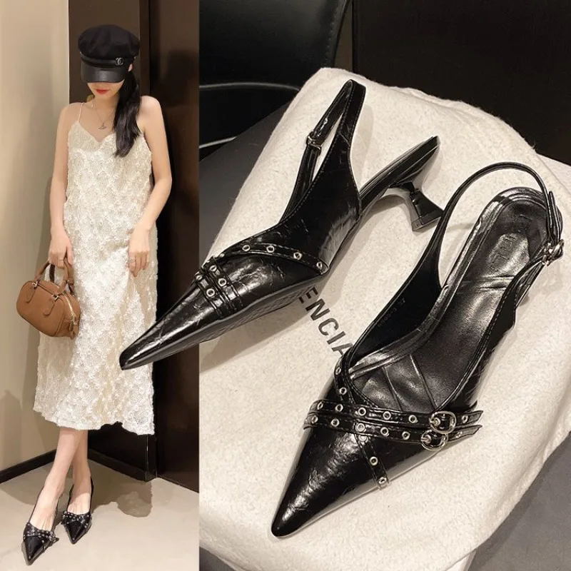 Women Pointed Toe Sandals High Heels Shoes Woman Slippers Slingbacks 2026 Summer Designer Dress Trend Buckle Sexy Pumps Mujer