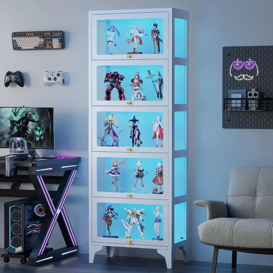 Glass Display Cabinet with LED Lights, 67" Curio Cabinet