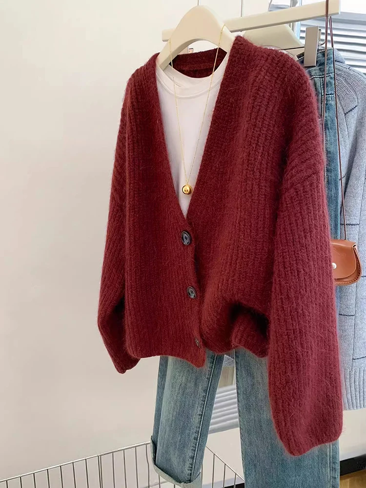 Cardigan casual stile pigro Harajuku maglioni monopetto con scollo a V autunno inverno top larghi a maniche lunghe cappotto lavorato a maglia da donna