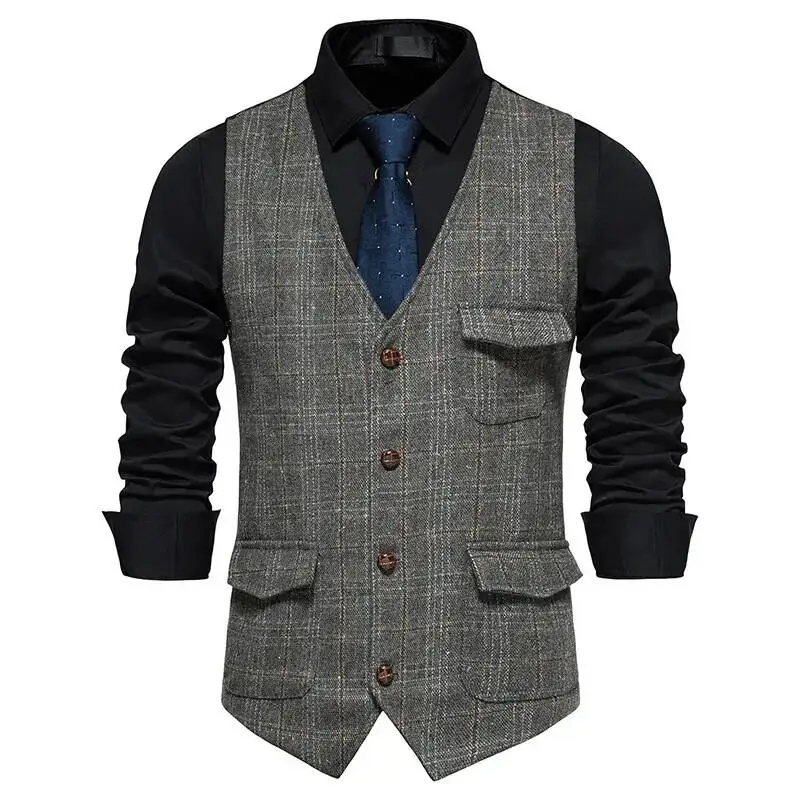 

Elegante Vest Suit Men Wool Tweed Casual Slim Fit Waistcoat Formal Business Groomsmen For Wedding