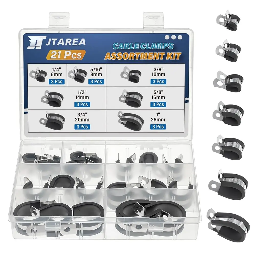 

7Sizes 304 Stainless Steel Cable Clamps Assortment Kit 1/4\ 5/16\ 3/8\ 1/2\ 5/8\ 3/4\ 1\ Cushion Cable Clamp Rubber Coated Wi