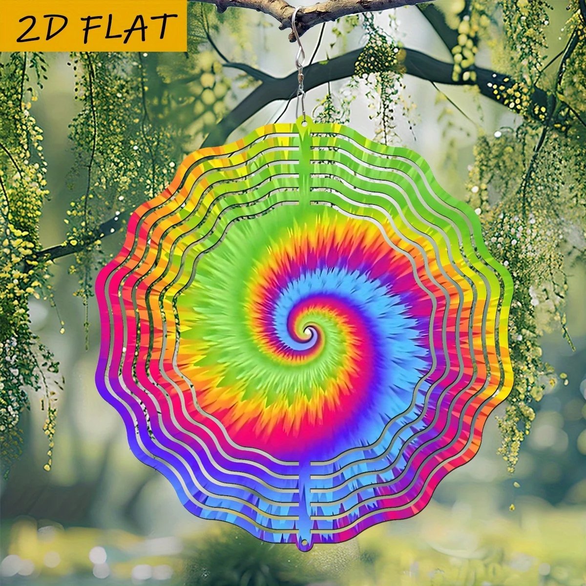 CIFbuy 2D Flat Wind Chime Rainbow Gradient Swirl Pattern 360 Degree DIY Rotator with Hook Double Sided for Home Garden Decor