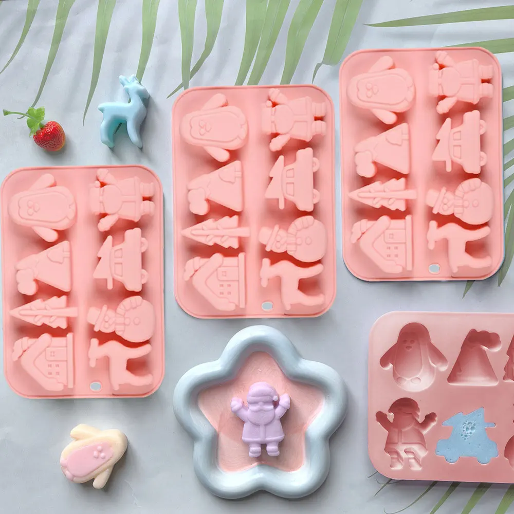 8 تجويف سانتا كلوز شجرة البطريق ثلج سيليكون قالب شمع شمعة معطرة الراتنج قالب اليدوية الجص الطين زينة عيد الميلاد #1