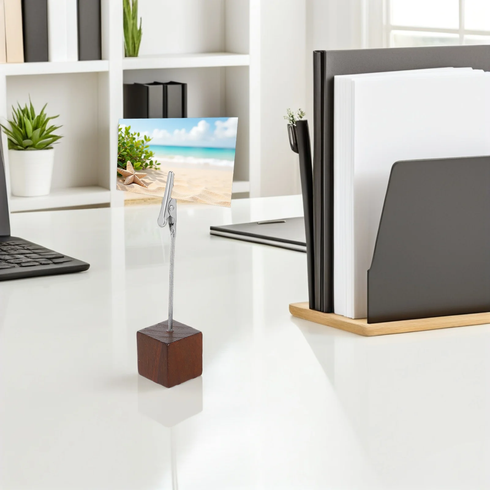 

12Pcs Wooden Cube Memo Clip Holder Vintage Alligator Clip Desk Note Photo Card Stand Office Desktop Organizer Desk Note Holder