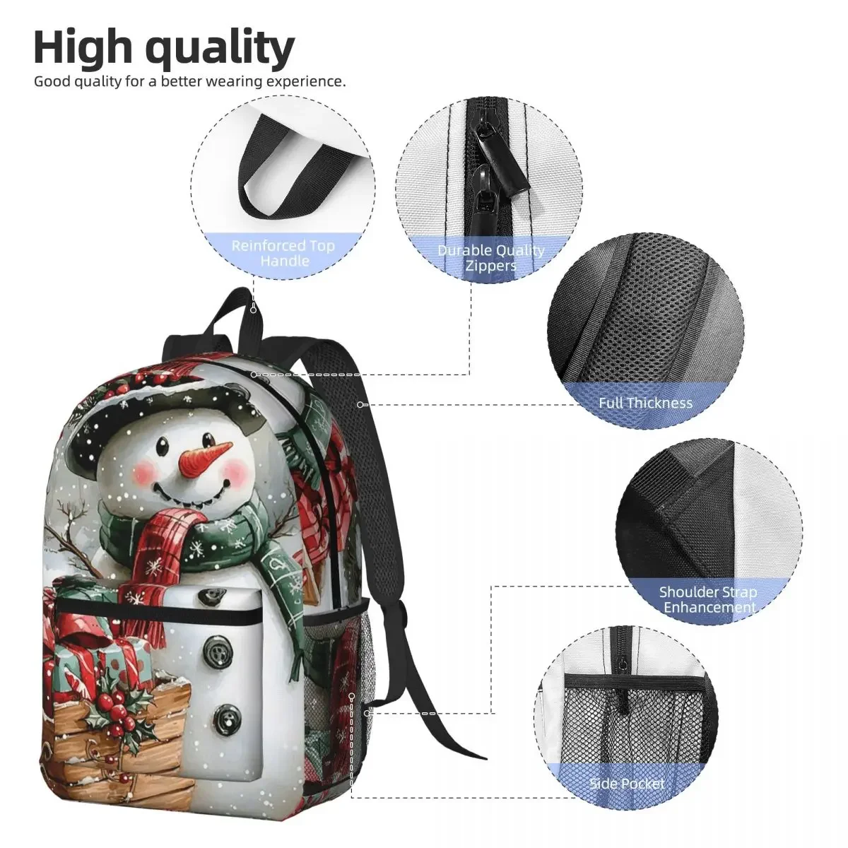 Festive Snowman Christmas Backpack Student BookBag Children School Bag Computer Shoulder Bags for Men Women
