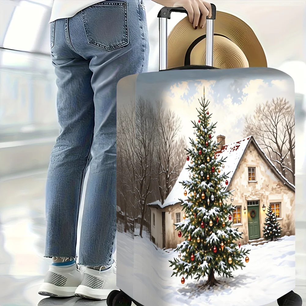 1PC Christmas tree print luggage cover for luggage sizes 18 – 32 inches; dust and elastic travel accessories to protect your lug