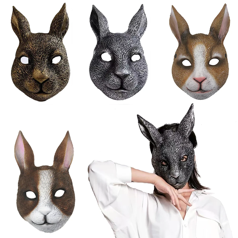Realistische 3D Kaninchen Maske Kreative Requisiten Kopfbedeckung PU Schaum Dress Up Erwachsene Nachtclub Halloween Ostern Party Decor Karneval Gefälligkeiten – Detail 1