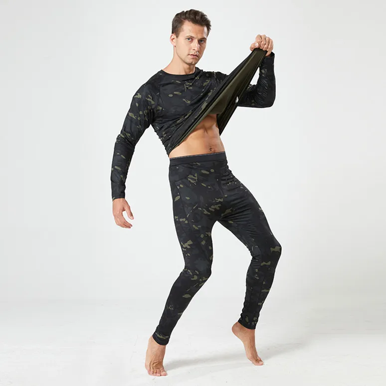 Herren Camouflage Fleece Thermo-Unterwäsche-Set Kältebeständig Schnelltrocknend Elastisch Langarm-Oberteil Hose Outdoor Radfahren Winter Warm B – Detail 13
