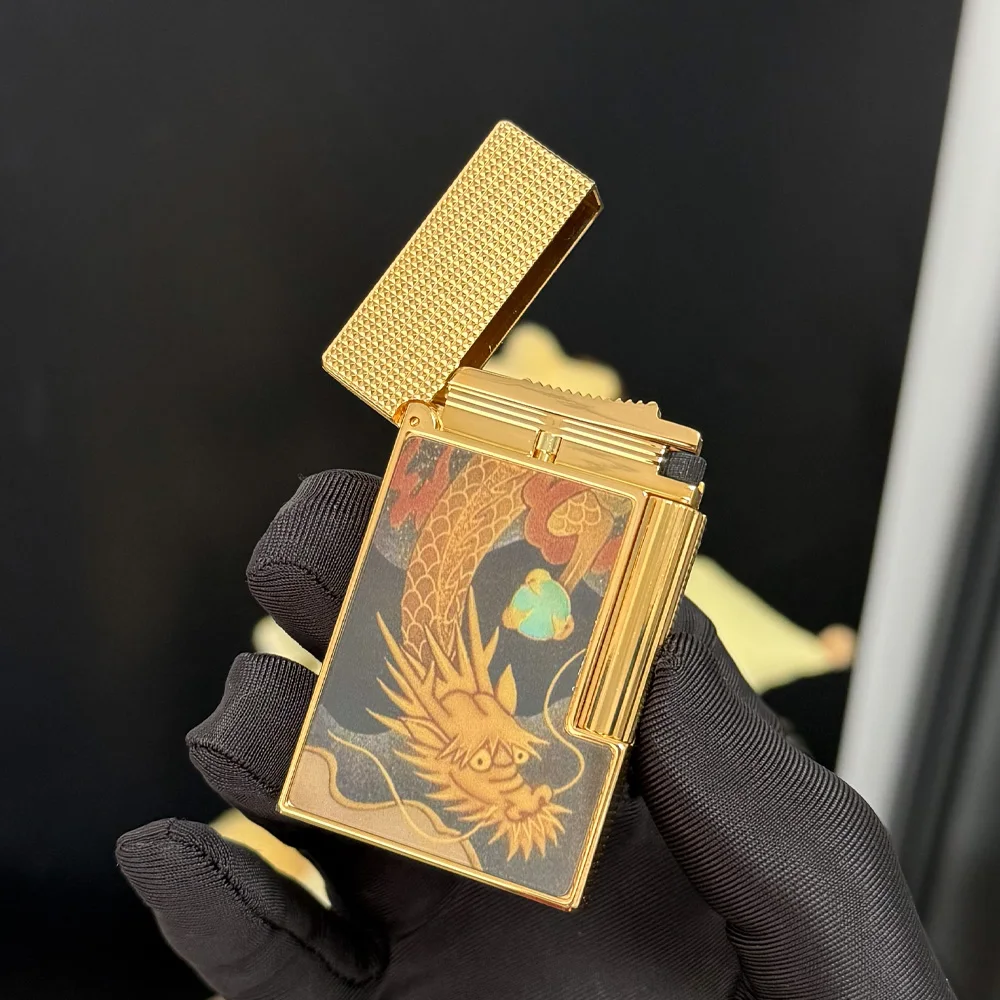 Accendino in Ottone con Motivo Drago Dorato, Accendino a Doppia Fiamma con Suono Sonoro, Regalo di Lusso Vintage per Uomini, Compleanno, Anniversario