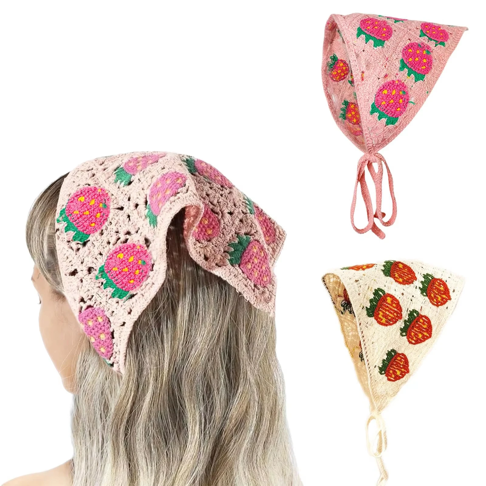 Handmade Crochet Hollow Triangle Headband Towel For Women Girls Flower Headscarf Hair Accessories - Image 7