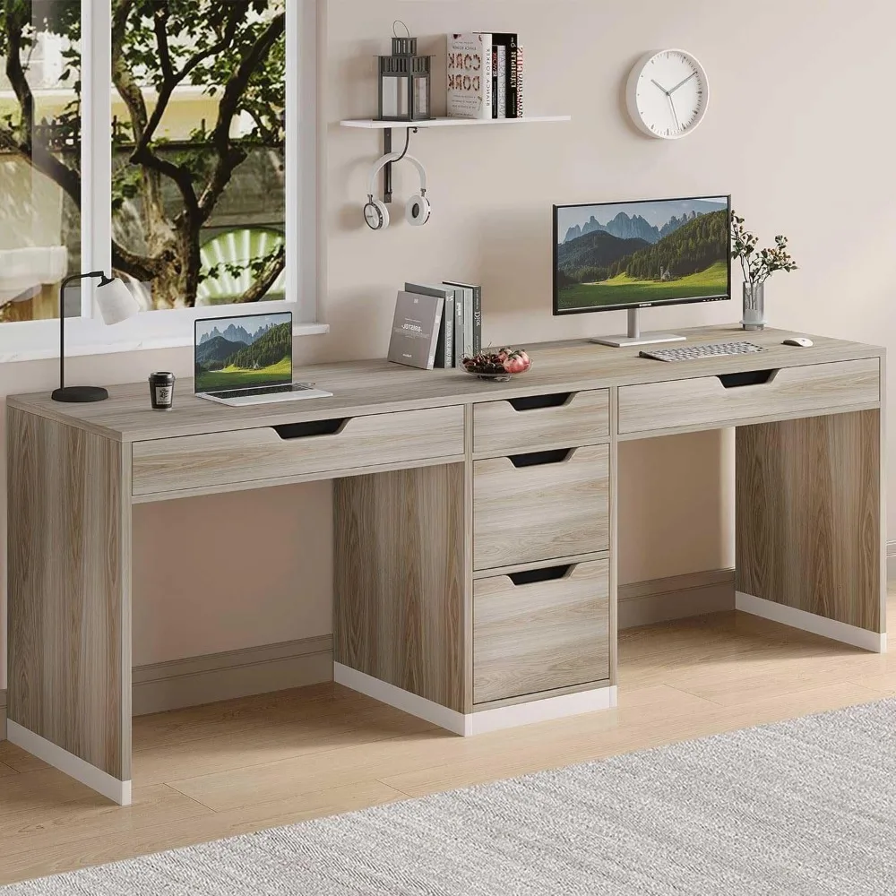 

78 Inch Two Person Desk with Drawers, Double Computer Desk with Storage 5 Drawers for Two Person, Extra Long Writing Desk Workst