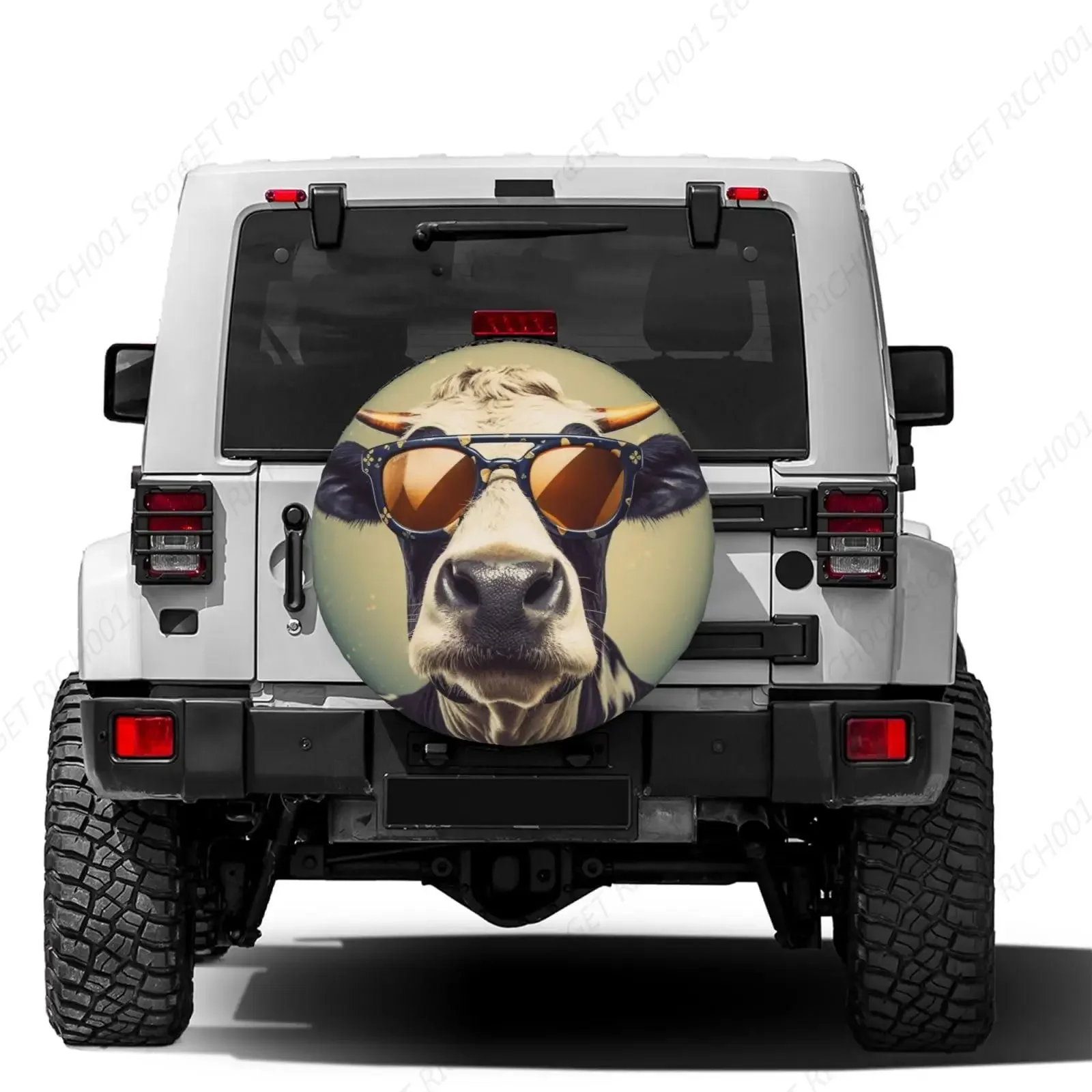 Cool Cow Wearing Sunglasses Spare Tire Cover Dust-Proof Wheel Tire Cover Fit Trailer, RV, SUV and Many Vehicle 14inch