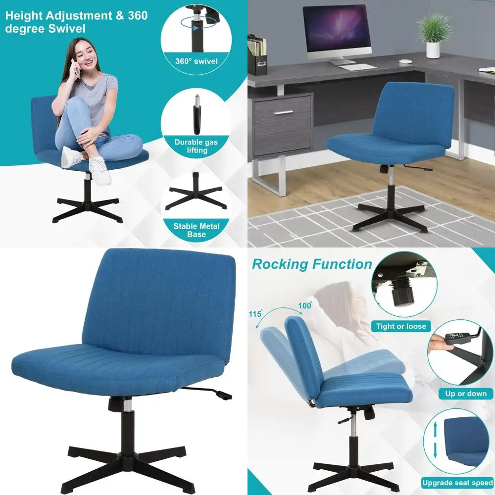 

Adjustable Swivel Armless Office Chair with Cross-Legged Design for Comfortable Computing, Gaming, and Reading in Blue