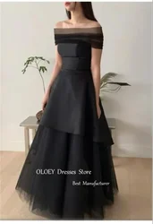 OLOEY Simple Black Short Party Dresses Two Pieces Evening Dresses Bolero Strapless Tulle Formal Party Dress Photoshoot