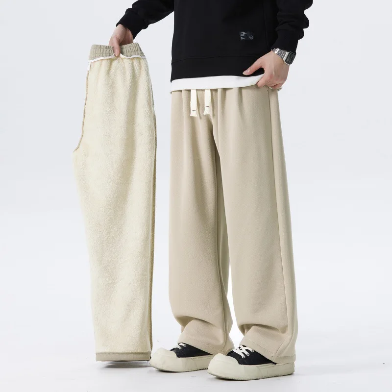 

Зимние модные мужские однотонные свободные простые базовые повседневные модные утепленные прямые широкие брюки для бега мужские брюки одежда