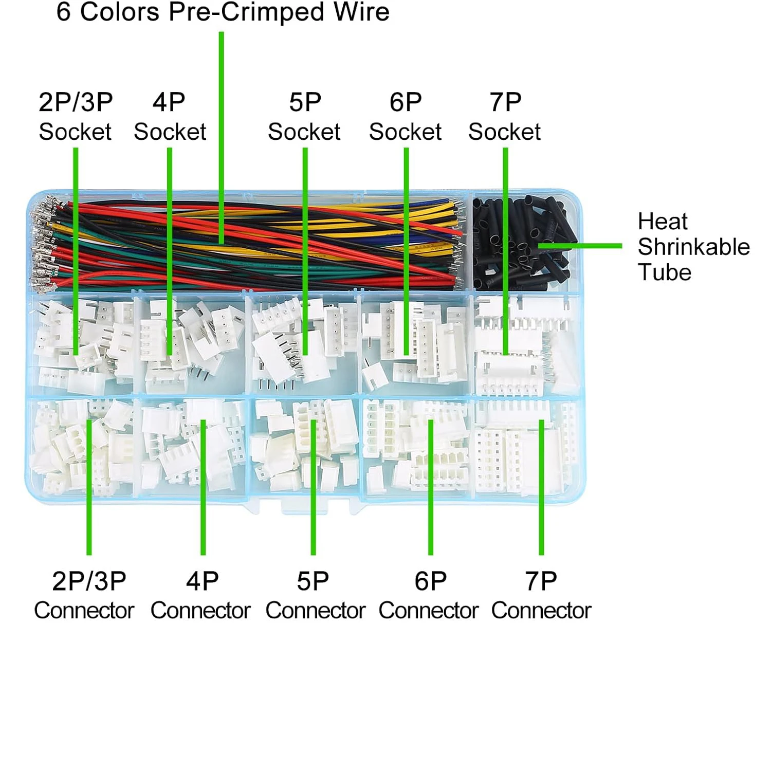 XH 2.54mm Connector Socket Kit and Pre-Crimped Cable Wire 2Pin 3 Pin 4 Pin 5 Pin 6 Pin 7Pin Housing JST Adapter Male and Female
