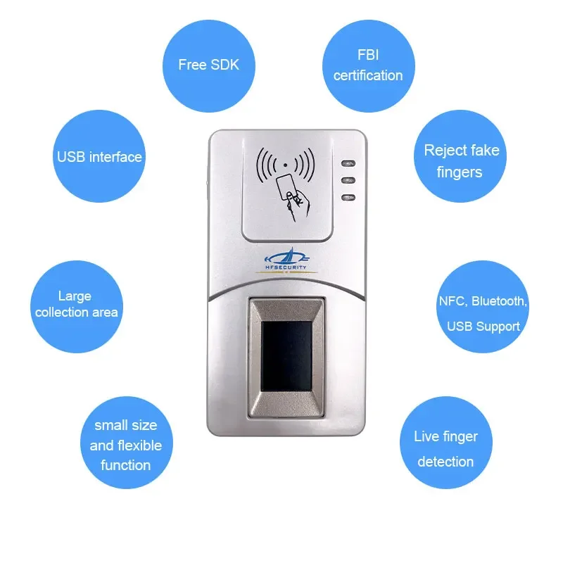 HFSecurity-ماسح ضوئي لبصمات الأصابع ، HF7000 ، دقة ، أندرويد ، شهادة FBI ، مستشعر بصمة الإصبع ، USB للتسجيل