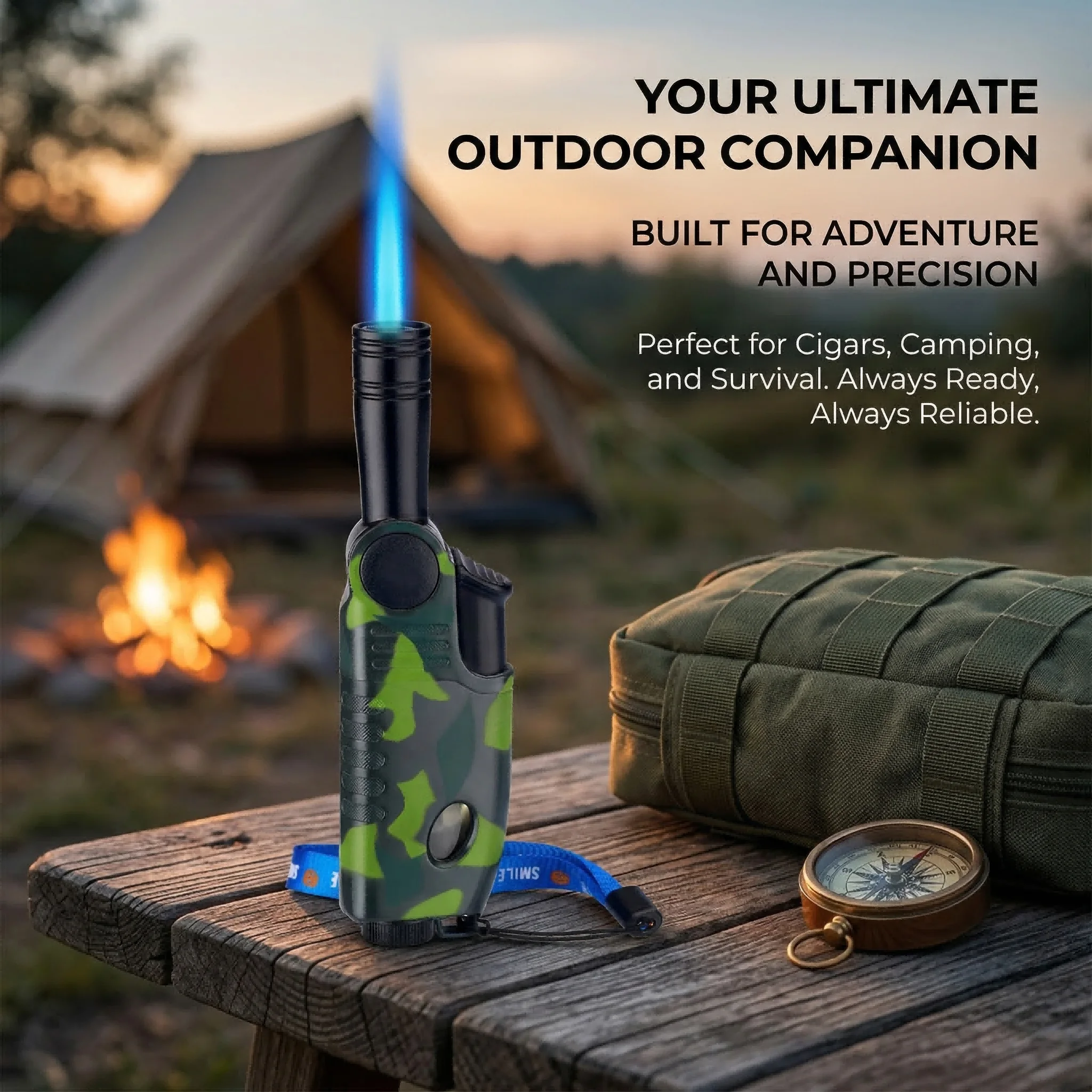

Camouflage Jet Torch Lighter, Windproof Blue Flame, Refillable Butane Lighter with Lanyard for Outdoor Camping,BBQ Cigar Smoking