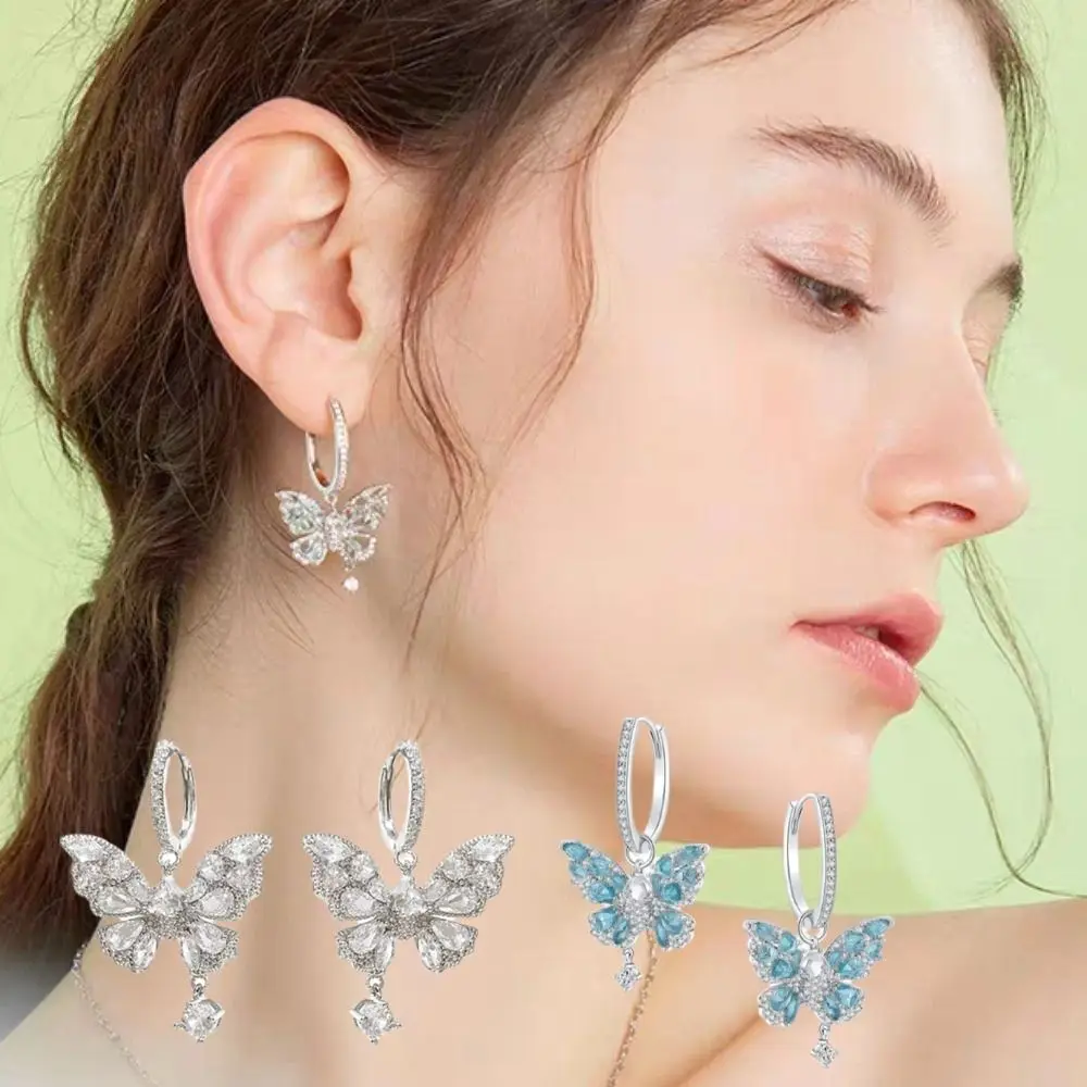 الإبداعية ضوء الفاخرة فراشة كريستال أقراط هوك ثقب الزركون فراشة انخفاض القرط الحلو الأذن مجوهرات اكسسوارات الفتيات