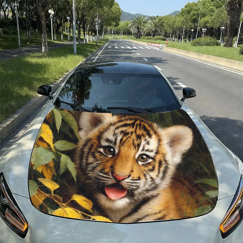 Cute Little Tiger Car Vinyl Wrap - PVC Material,Durable And Stylish Bonnet Decal For Cars, Trucks, And SUVs,Car Stickers For Veh