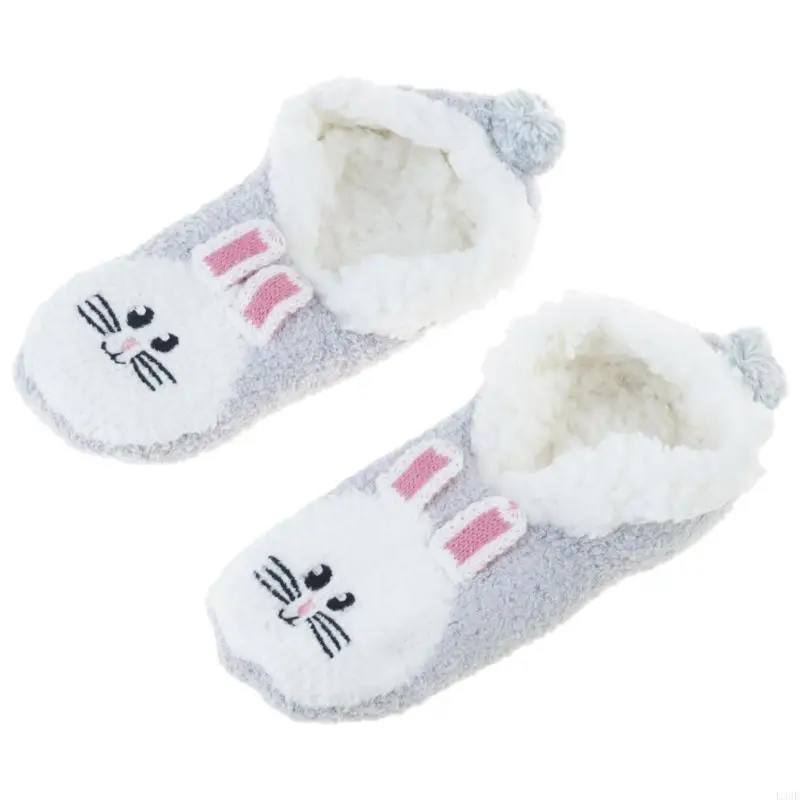 

L38E женские зимние уютные теплые тапочки с пушистой плюшевой подкладкой, носки-лодочки, домашние пинетки с изображением домика